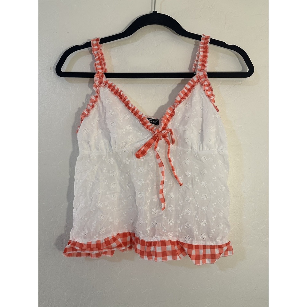 Not Tired Womans Babydoll Y2K Tank Top Set Size M Gingham Cottagecore Bow Picnic
